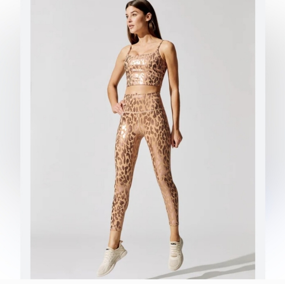 2-Piece SET Carbon38 Sandstone Rose Gold Animal Print Bra & 7/8 Leggings small